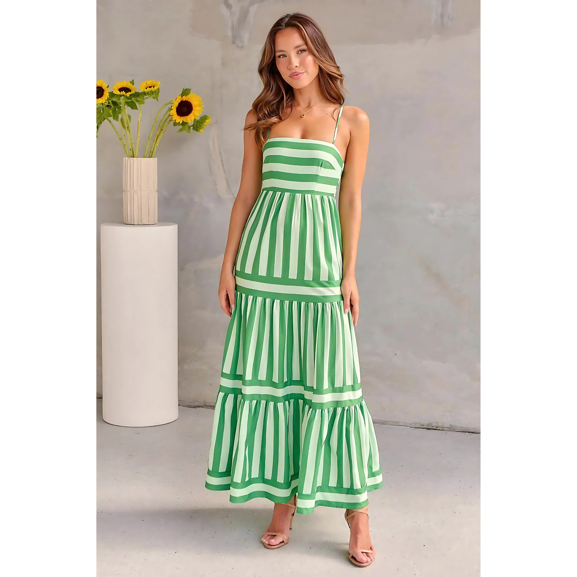 LolaLiza STRIPED - Vestido De Punto - Khaki Med/caqui