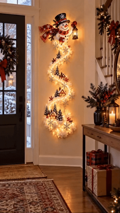 Warm Christmas lights glowing on the wall